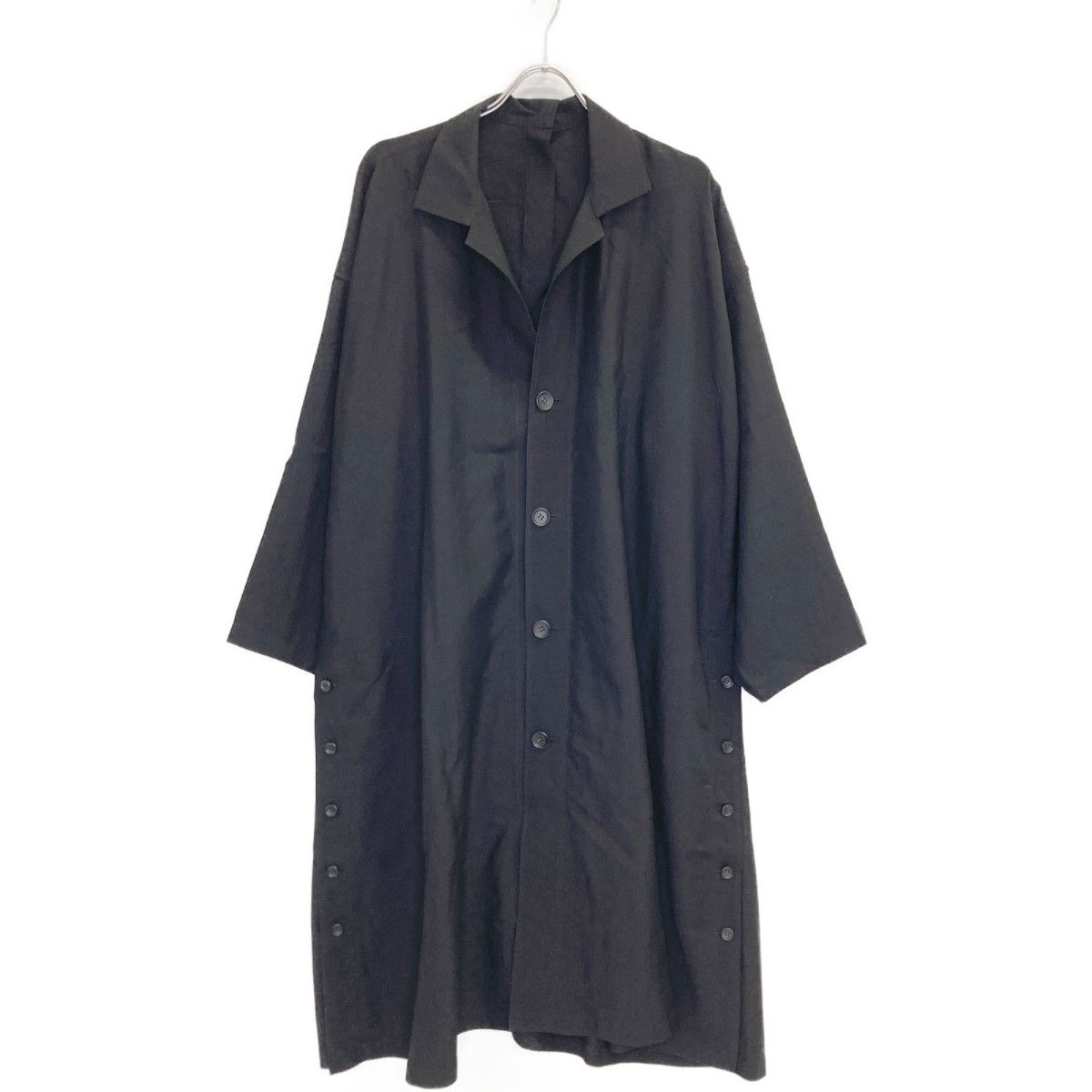 ヨウジヤマモト 【collections 】FP-C61-202 25SS ブラック Cu/W HIGH TWISTED GABARDINE SIDE GATHER DETAIL COAT A 1