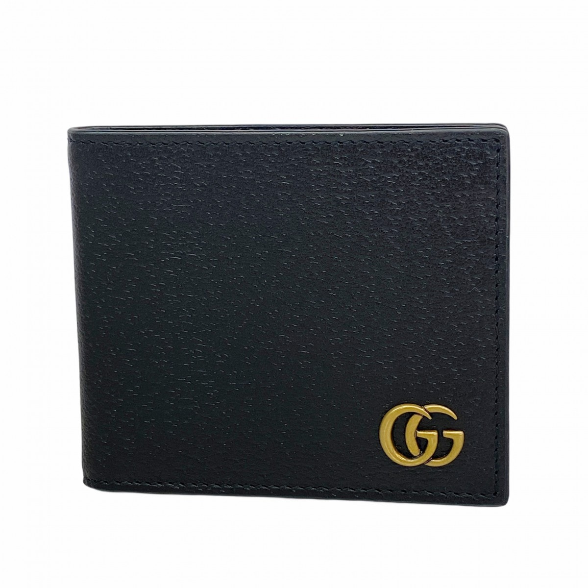 【6eb1147-k】グッチ 財布 GGマーモント 428726 レザー ブラック ゴールド金具【中古】メンズ