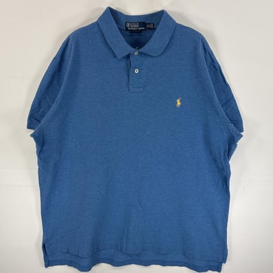 古着 90's/90年代 ポロバイラルフローレン Polo by Ralph Lauren 鹿の子 半袖 ポロシャツ ワンポイント ロゴ 刺繍 2ボタン 大きいサイズ 14041 水色系 無地 メンズ