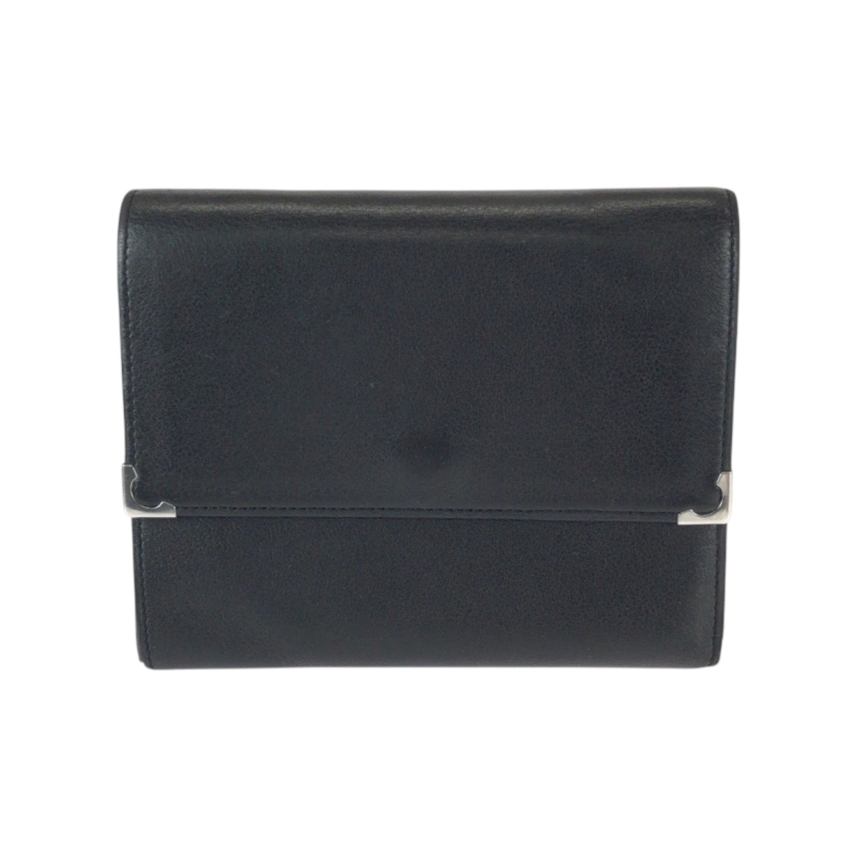 美品 CARTIER カルティエ マストライン ブラック 黒 シルバー金具 レザー 折財布 コンパクトウォレット 男女兼用 600174 【中古】
