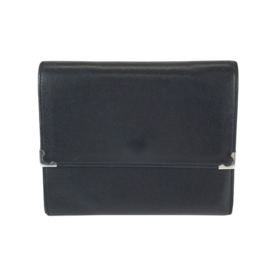 美品 CARTIER カルティエ マストライン ブラック 黒 シルバー金具 レザー 折財布 コンパクトウォレット 男女兼用 600174 【中古】