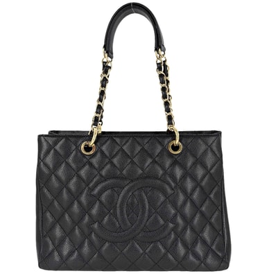 CHANEL シャネル ハンドバッグ GST マトラッセ チェーントートバッグ ココマーク 肩掛け A50995 キャビアスキン ブラック 黒 ゴールド金具 レディース 美品【中古品】