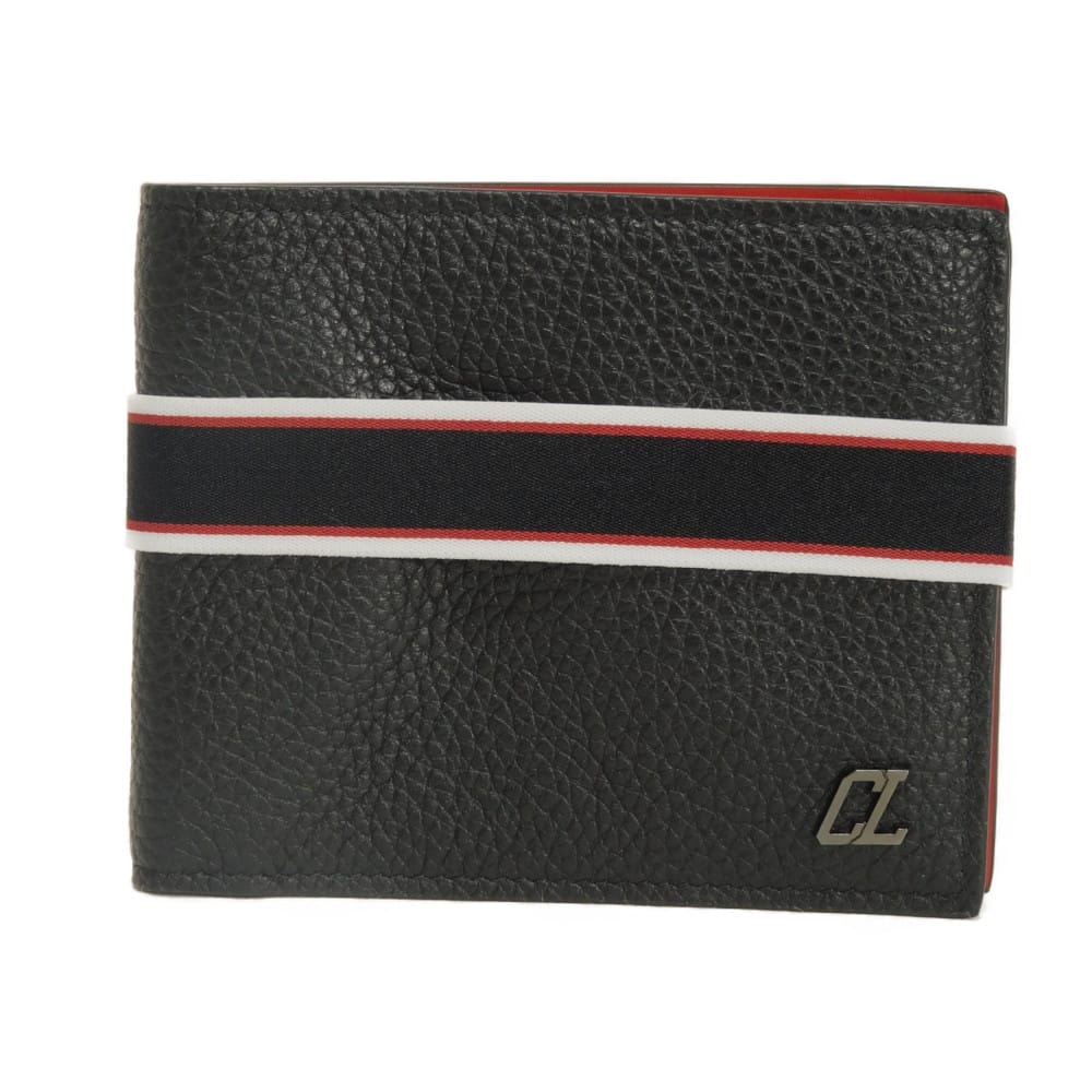 Christian Louboutin クリスチャンルブタン FAV シグネチャー バンド コンパクト ウォレット レッド 札入れ カードケース 未使用 CLロゴ メタル ブラック 二つ折り財布 1245162