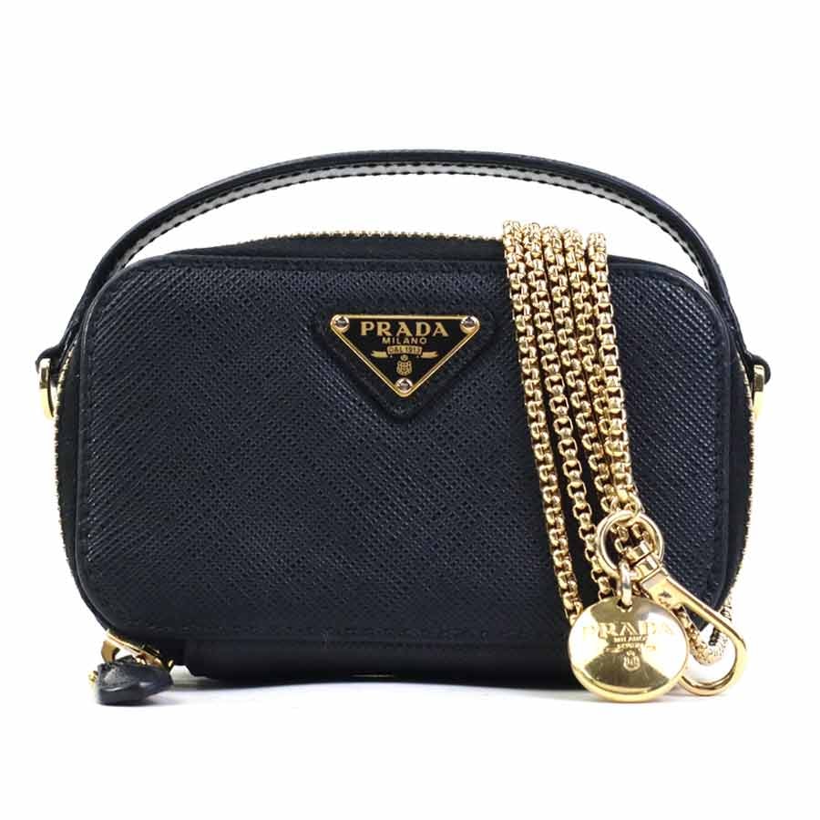プラダ PRADA ショルダーバッグ レザー ブラック レディース 1NR025【中古】 90312a