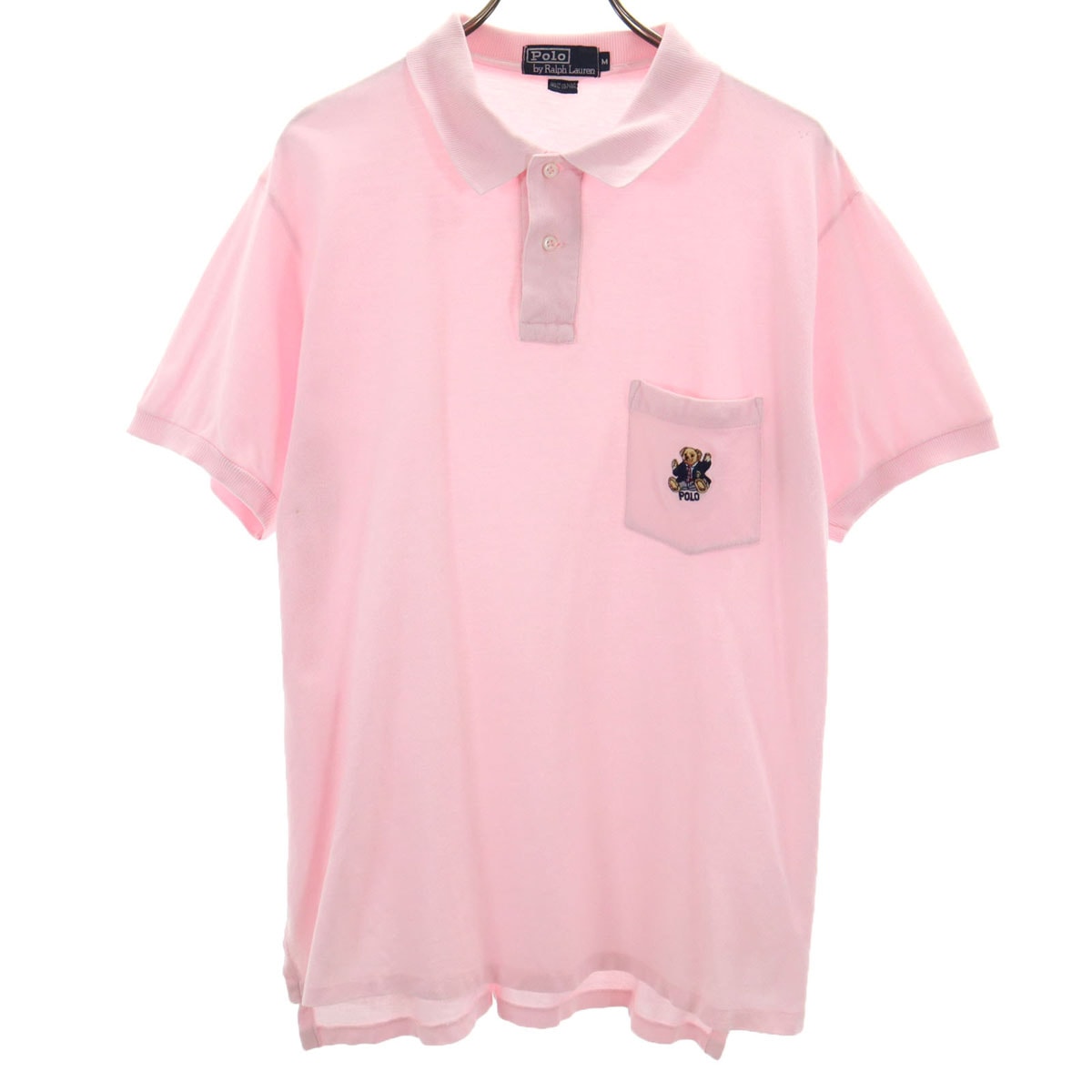Polo by Ralph Lauren ポロバイラルフローレン USA製 ポロベア刺繍 半袖 ポロシャツ M ピンク 鹿の子