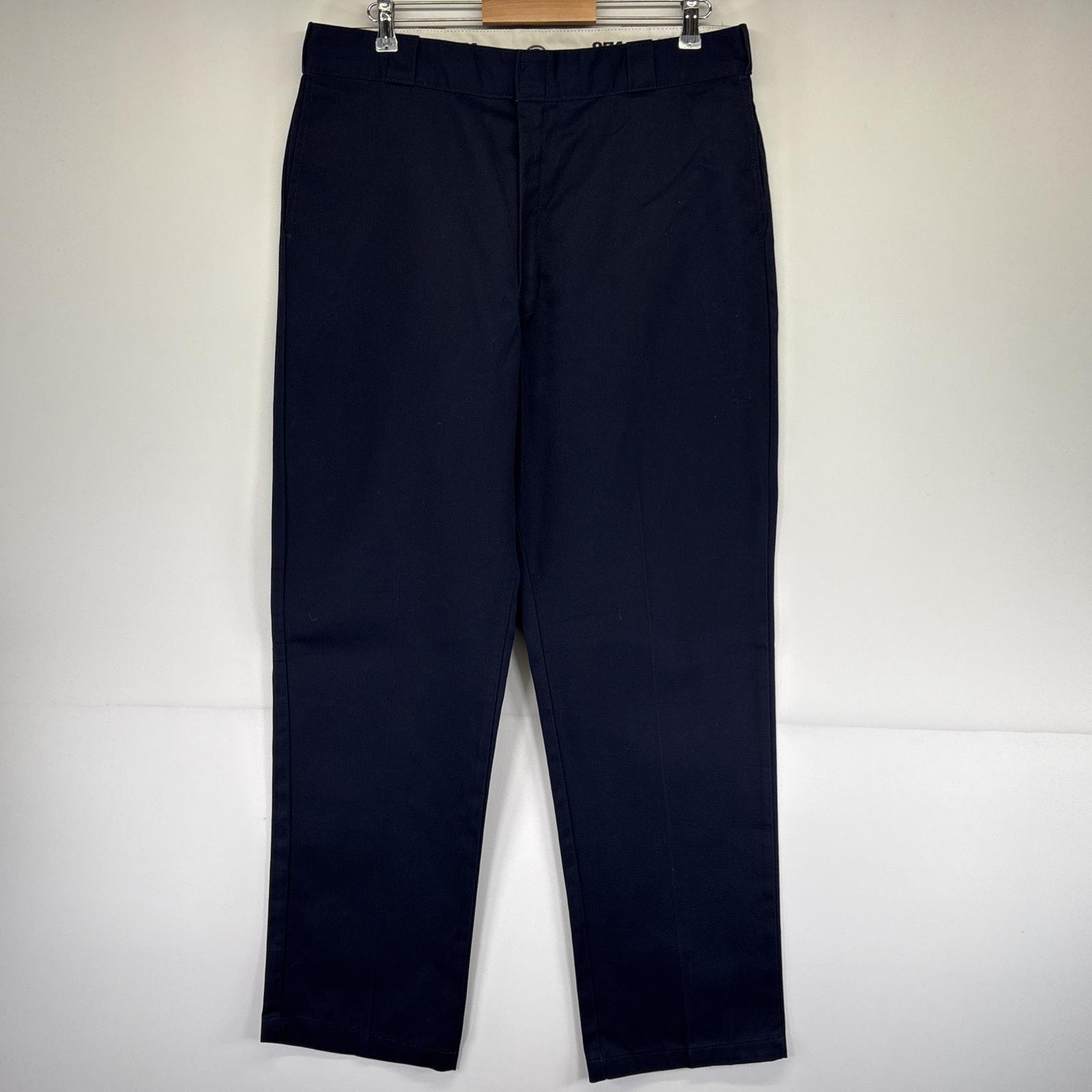 古着 ディッキーズ Dickies ワークパンツ 874 チノパン ワンポイントロゴ 長ズボン 大きいサイズ ジップフライ w38 L34 ネイビー メンズ