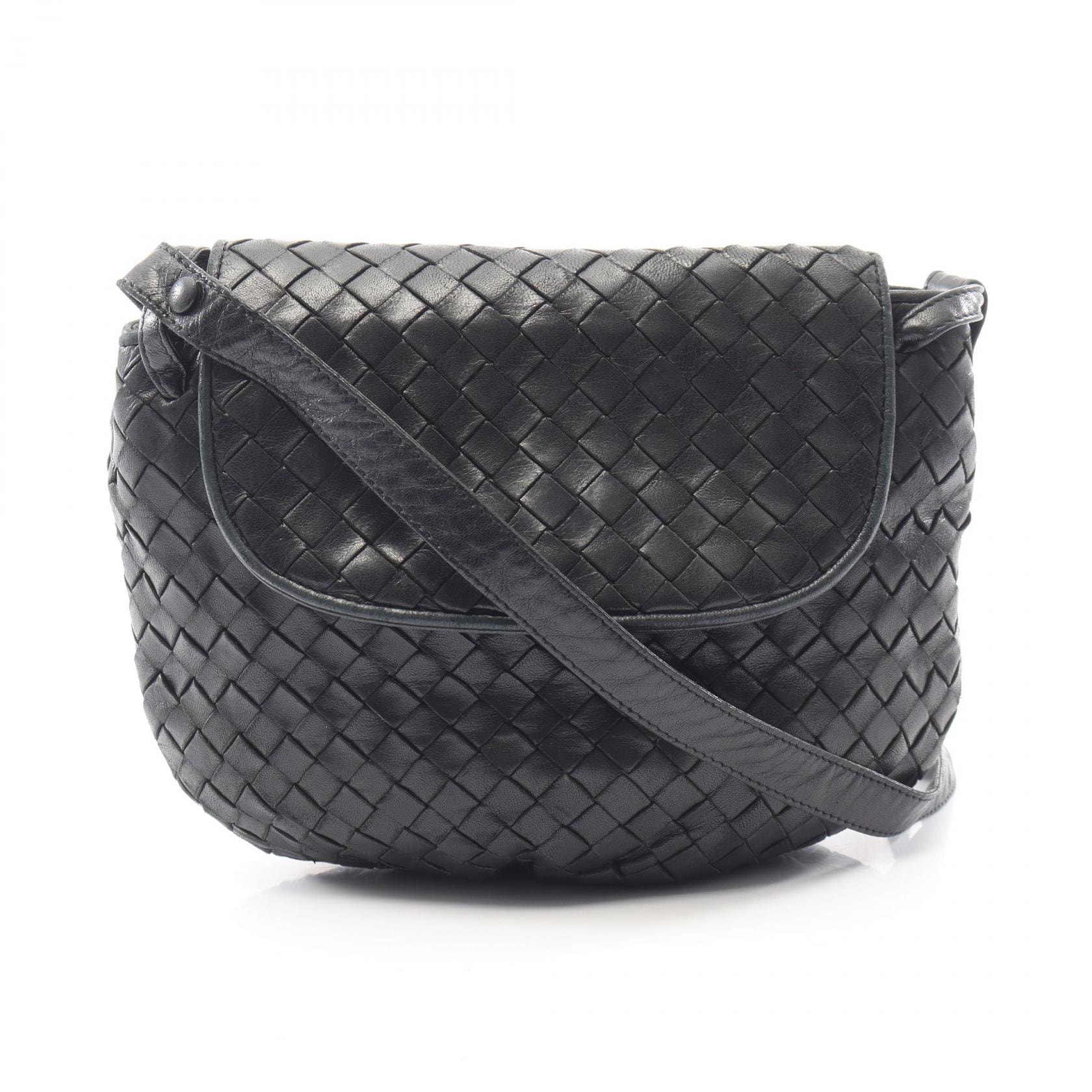 ボッテガヴェネタ BOTTEGA VENETA イントレチャート ショルダーバッグ バッグ レザー レディース ブラック系 【中古】