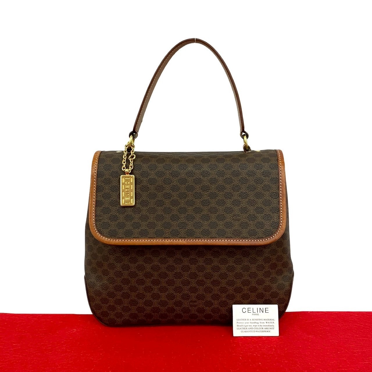 CELINE セリーヌ マカダム ブラゾン トリオンフ 柄 レザー ハンドバッグ ブラウン
 5129d