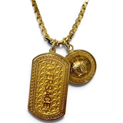 美品 ヴェルサーチ ドッグタグ ネックレス ゴールド メンズ DG14698