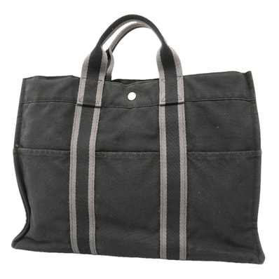 【6hb1079-k】エルメス トートバッグ フールトゥMM キャンバス ブラック シルバー金具【中古】メンズ レディース ユニセックス