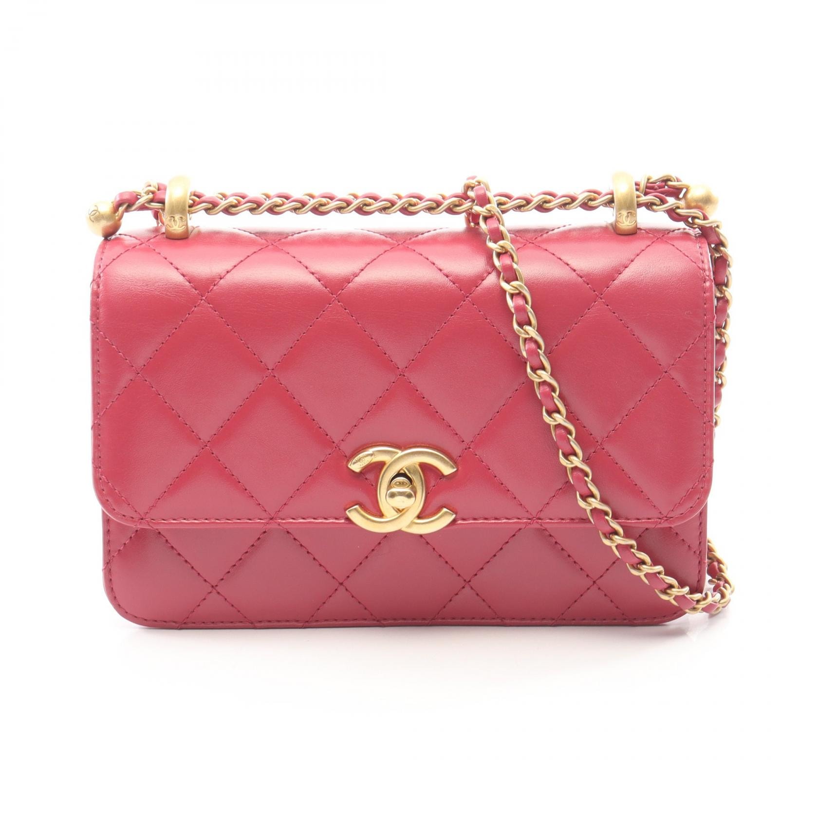 シャネル CHANEL マトラッセ スモールフラップ ショルダーバッグ バッグ レザー レディース ピンク系 【中古】