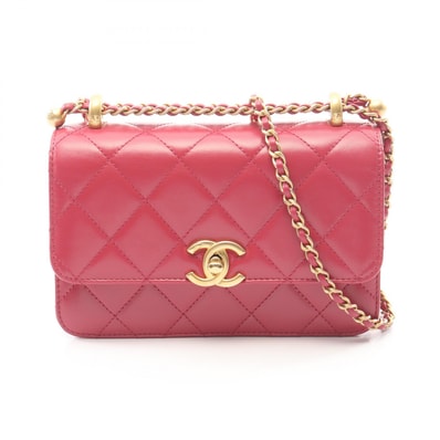 シャネル CHANEL マトラッセ スモールフラップ ショルダーバッグ バッグ レザー レディース ピンク系 【中古】