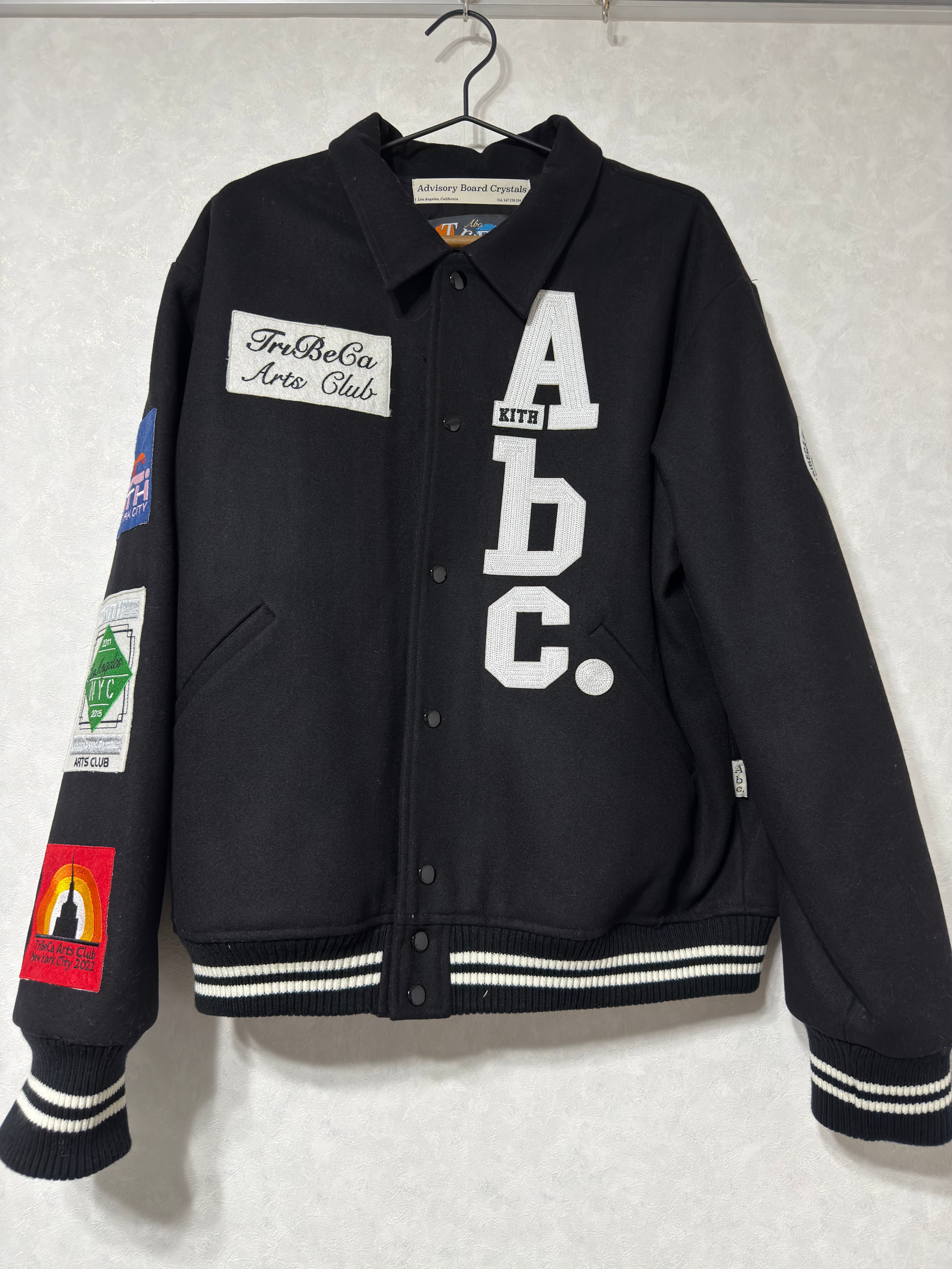 KITH for Advisory Board Crystals Tribeca Arts Club Varsity Jacket "Anthracite Black"