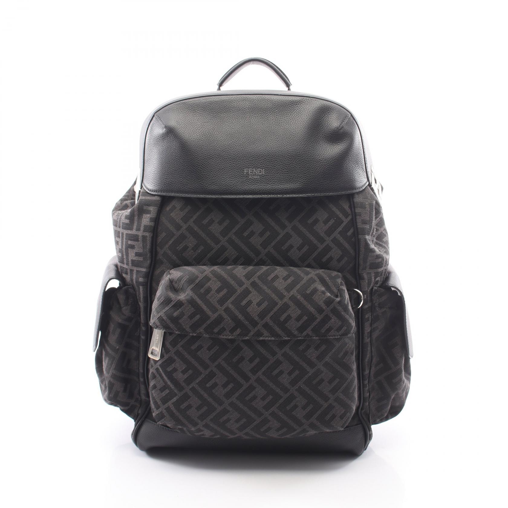 フェンディ FENDI FFジャカード ドライブ ズッカ リュックサック バックパック バッグ キャンバス レザー メンズ グレー系 / ブラック系 【中古】