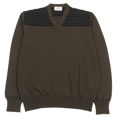 美品 エルメス ニット カーキグリーン系 メンズ XL