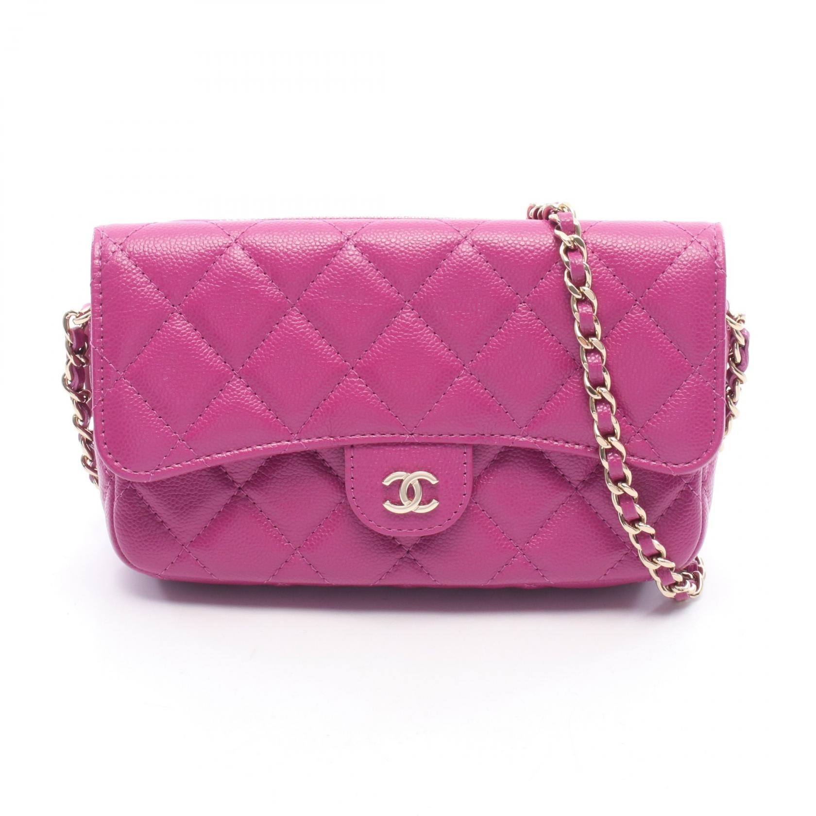 シャネル CHANEL マトラッセ チェーンフォンケースウォレット ショルダーバッグ バッグ キャビアスキン(グレインドカーフ) レディース ピンク系 AP2096 【中古】