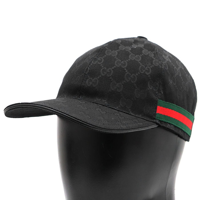 SALE【美品】GUCCI グッチ 帽子 サイズ L 59cm メンズ レディース ユニセックス キャップ シェリーライン GGスプリーム ロゴ レザーアジャスター 帽子 小物 ブラック 黒 イタリア製