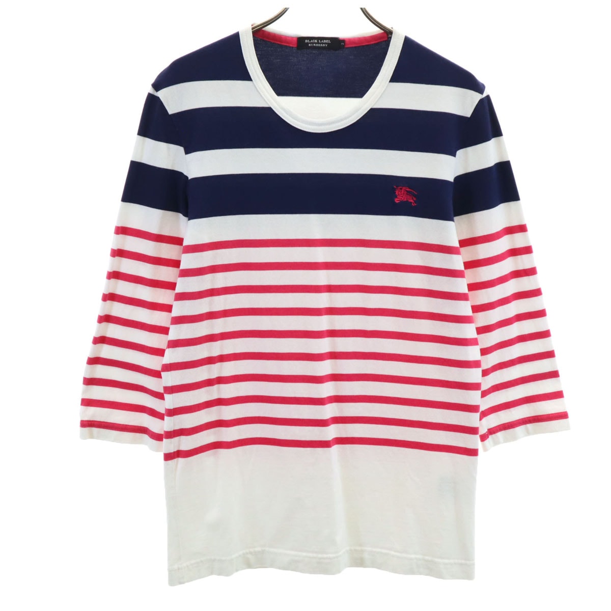 BURBERRY BLACK LABEL バーバリーブラックレーベル ボーダー柄 7分袖 Tシャツ 2 ホワイト 三陽商会