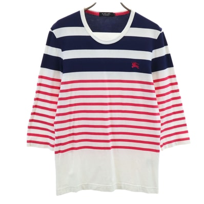 BURBERRY BLACK LABEL バーバリーブラックレーベル ボーダー柄 7分袖 Tシャツ 2 ホワイト 三陽商会