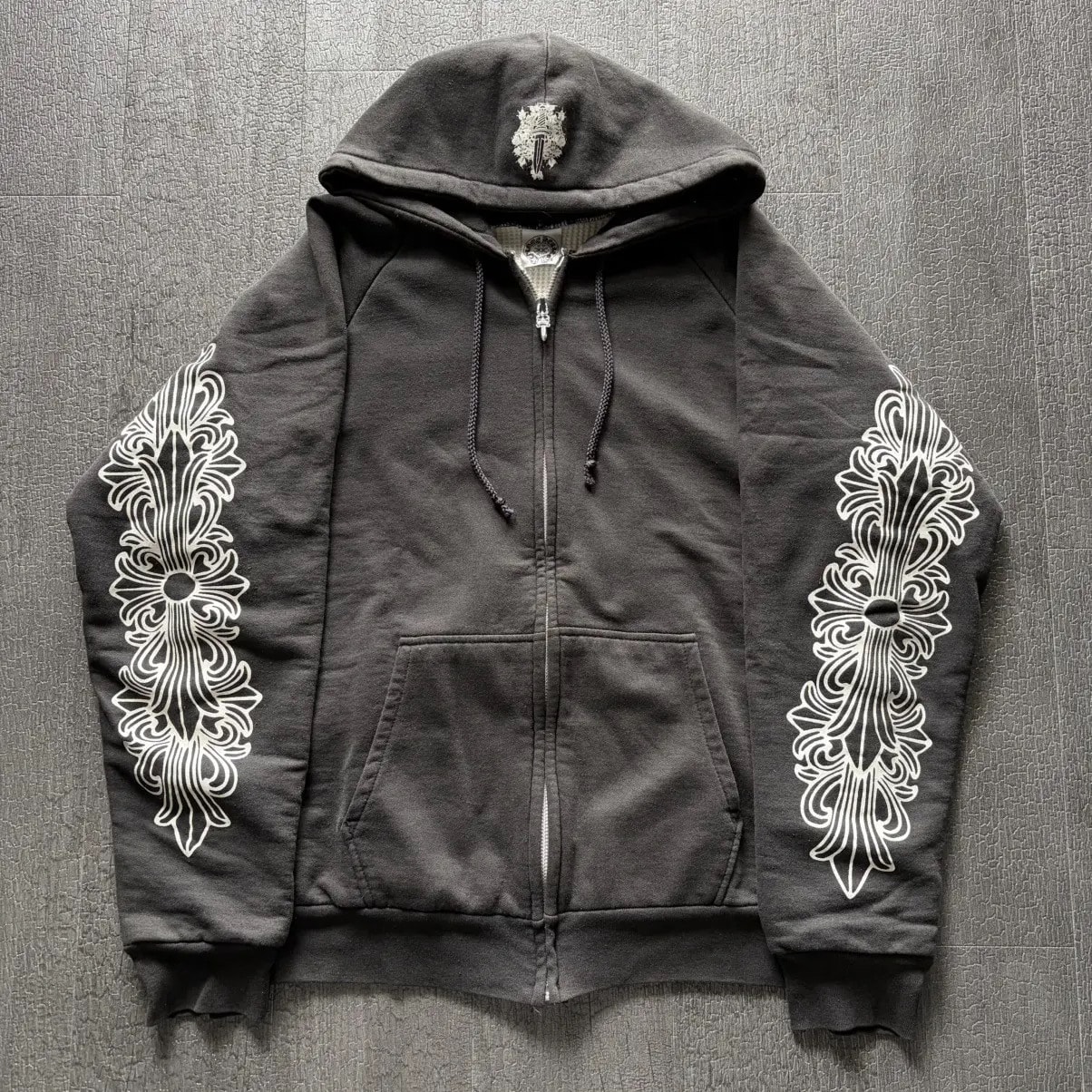 クロムハーツ オールド  裏サーマル ダガージップパーカー M 黒 ホースシュー フローラル クロス ダガー MADE IN USA Chrome Hearts 