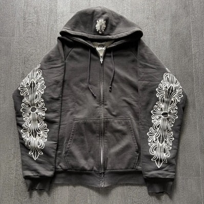 クロムハーツ オールド 裏サーマル ダガージップパーカー M 黒 ホースシュー フローラル クロス ダガー MADE IN USA Chrome Hearts