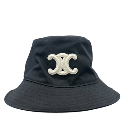 CELINE 極美品 セリーヌ TRIOMPHE BUCKET HAT トリオンフ バケット ハット 2AUE5968P ブラック ホワイト 帽子 ロゴ マカダム Aランク 中古 鑑定済 セリーヌハット