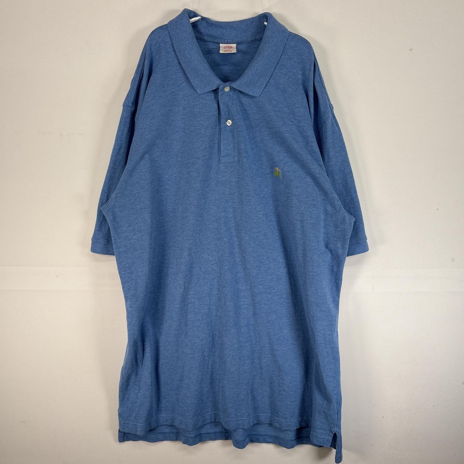 古着 90's/90年代 ブルックスブラザーズ Brooks Brothers 鹿の子 半袖 ポロシャツ ロゴ 刺繍 大きいサイズ 肉厚 2ボタン XL  水色系 無地 メンズ