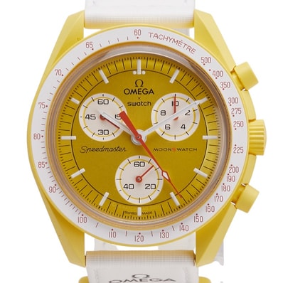 オメガ × スウォッチ SWATCH スピードマスター ムーンスウォッチ MISSION TO THE SUN 腕時計 SO33J100 クオーツ ゴールド文字盤 セラミック ナイロン メンズ OMEGA 【中古】