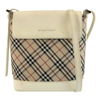 BURBERRY バーバリー チェック柄 ホワイト ベージュ シルバー金具 キャンバス レザー/ ショルダーバッグ ポシェット 1-0294324 【中古】
