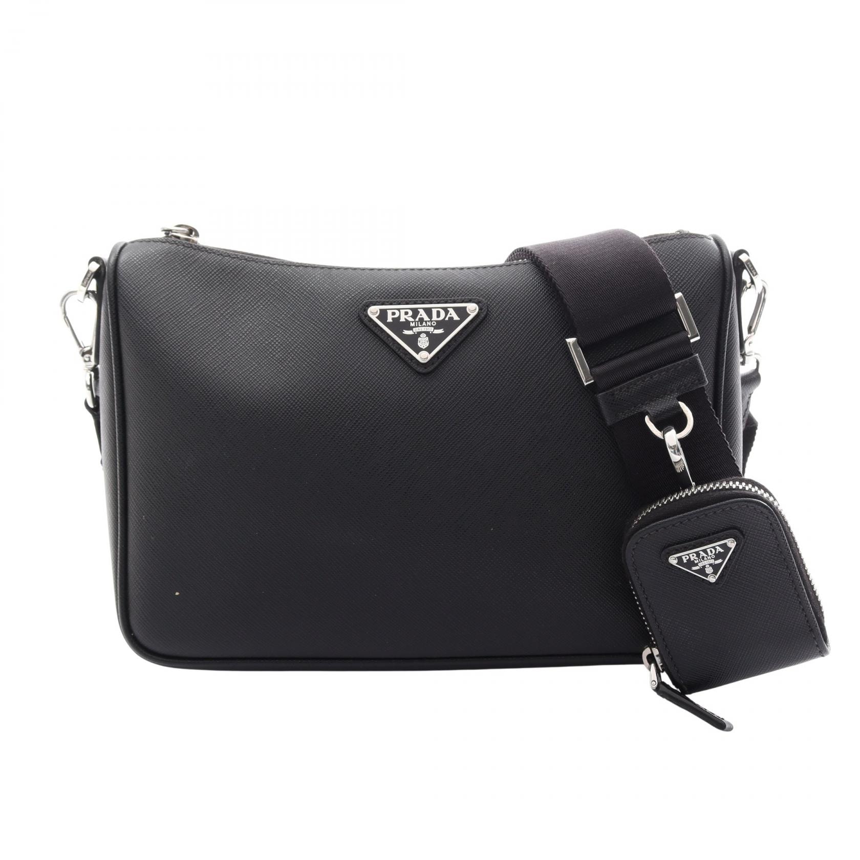 プラダ PRADA SAFFIANO TRAVEL ショルダーバッグ バッグ サフィアーノレザー メンズ レディース ブラック系 2VH113 【中古】
