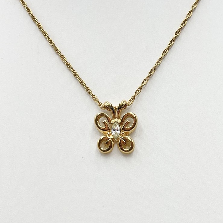 GIVENCHY(ジバンシィ)バタフライモチーフ ヴィンテージ ネックレス ゴールドカラー ラインストーン ペンダント レディース【中古】