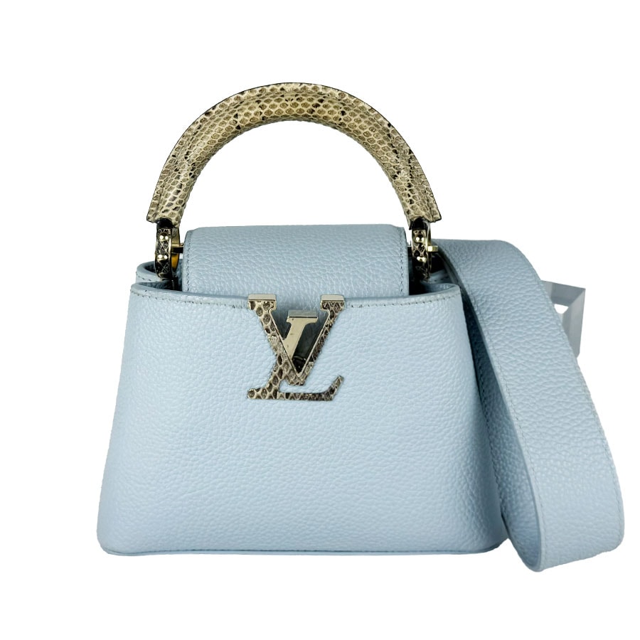 ルイ ヴィトン LOUIS VUITTON ハンドバッグ ショルダーバッグ カプシーヌ ミニ レザー/パイソン ライトブルー/ブラウン レディース M55920【中古】 z11094