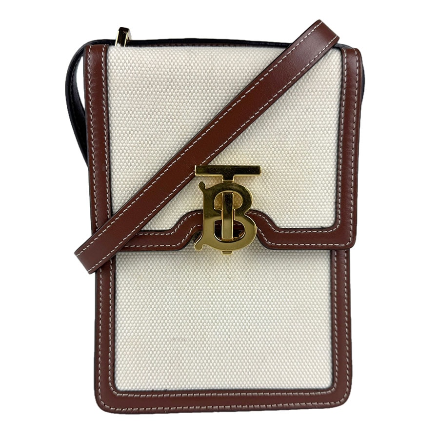 バーバリー BURBERRY ショルダーバッグ フォンポーチ キャンバス/レザー ブラウン/アイボリー ユニセックス【中古】 z9170