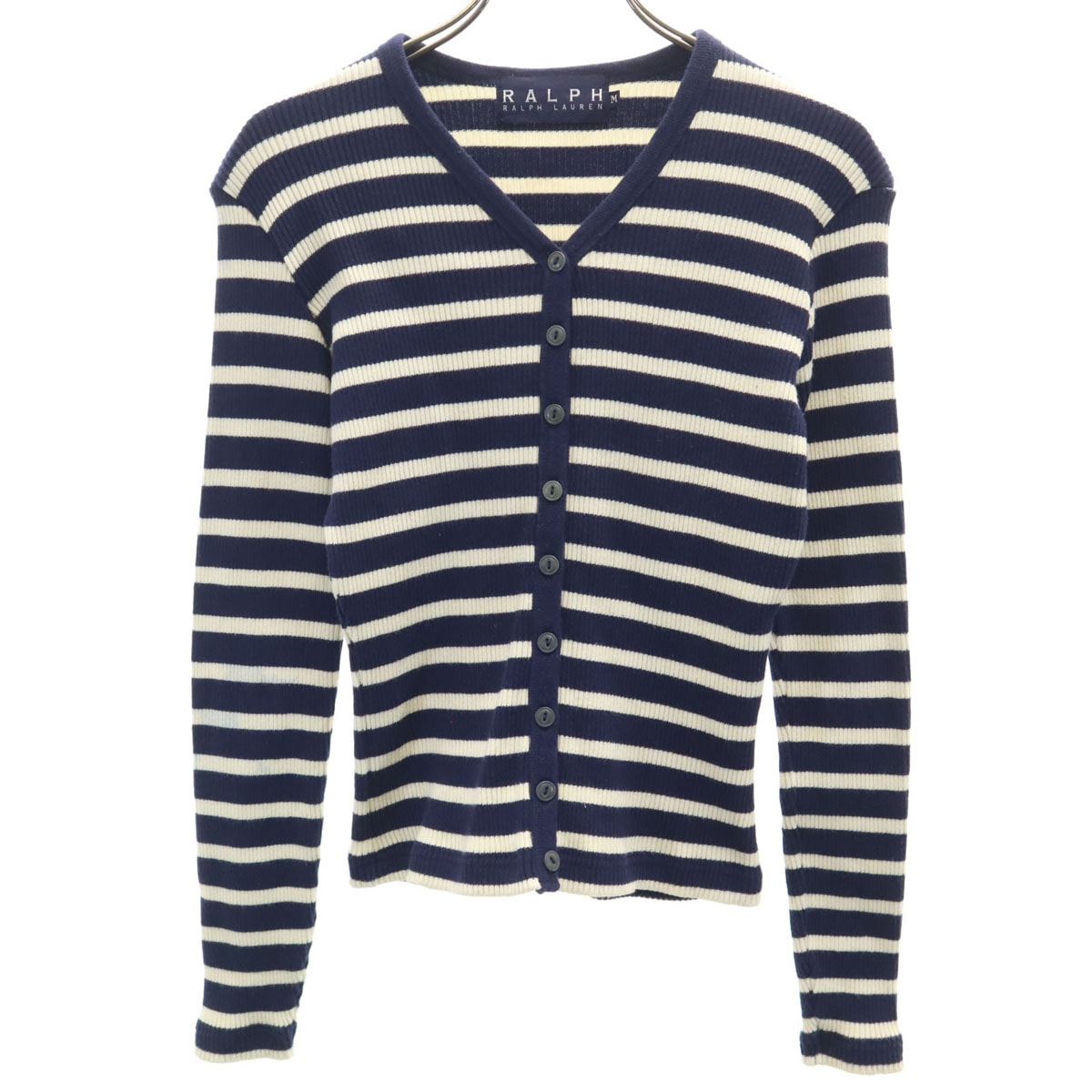 RALPH RALPH LAUREN ラルフラルフローレン ボーダー柄 長袖 Vネック ニットカーディガン M ネイビー