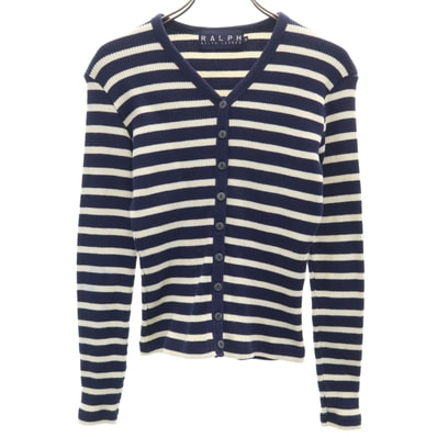 RALPH RALPH LAUREN ラルフラルフローレン ボーダー柄 長袖 Vネック ニットカーディガン M ネイビー