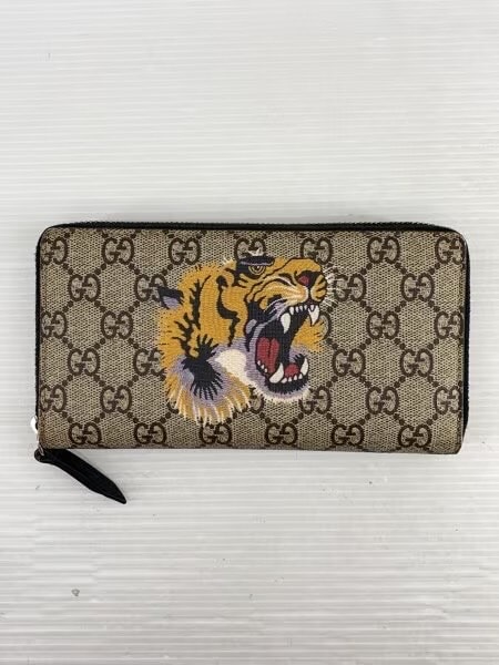 GUCCI Tiger Print GG Supreme Zip Round Wallet