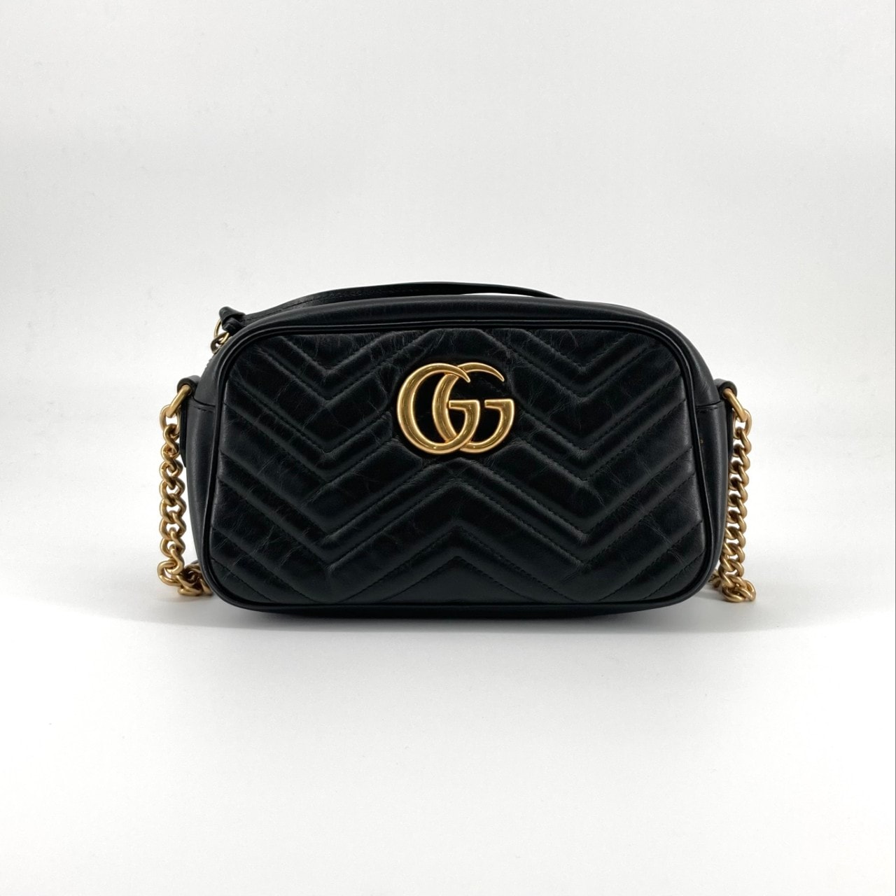 GUCCI(グッチ) GGマーモント スモール レザー 447632 ショルダーバッグ ブラック×ゴールド