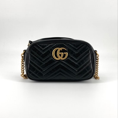 GUCCI(グッチ) GGマーモント スモール レザー 447632 ショルダーバッグ ブラック×ゴールド
