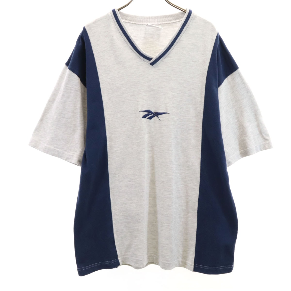 Reebok リーボック 半袖 Vネック スウェット Tシャツ LL グレー系