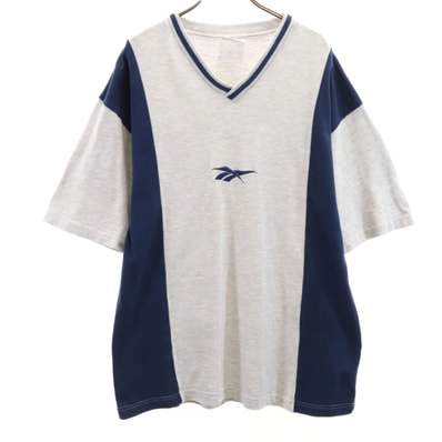 Reebok リーボック 半袖 Vネック スウェット Tシャツ LL グレー系