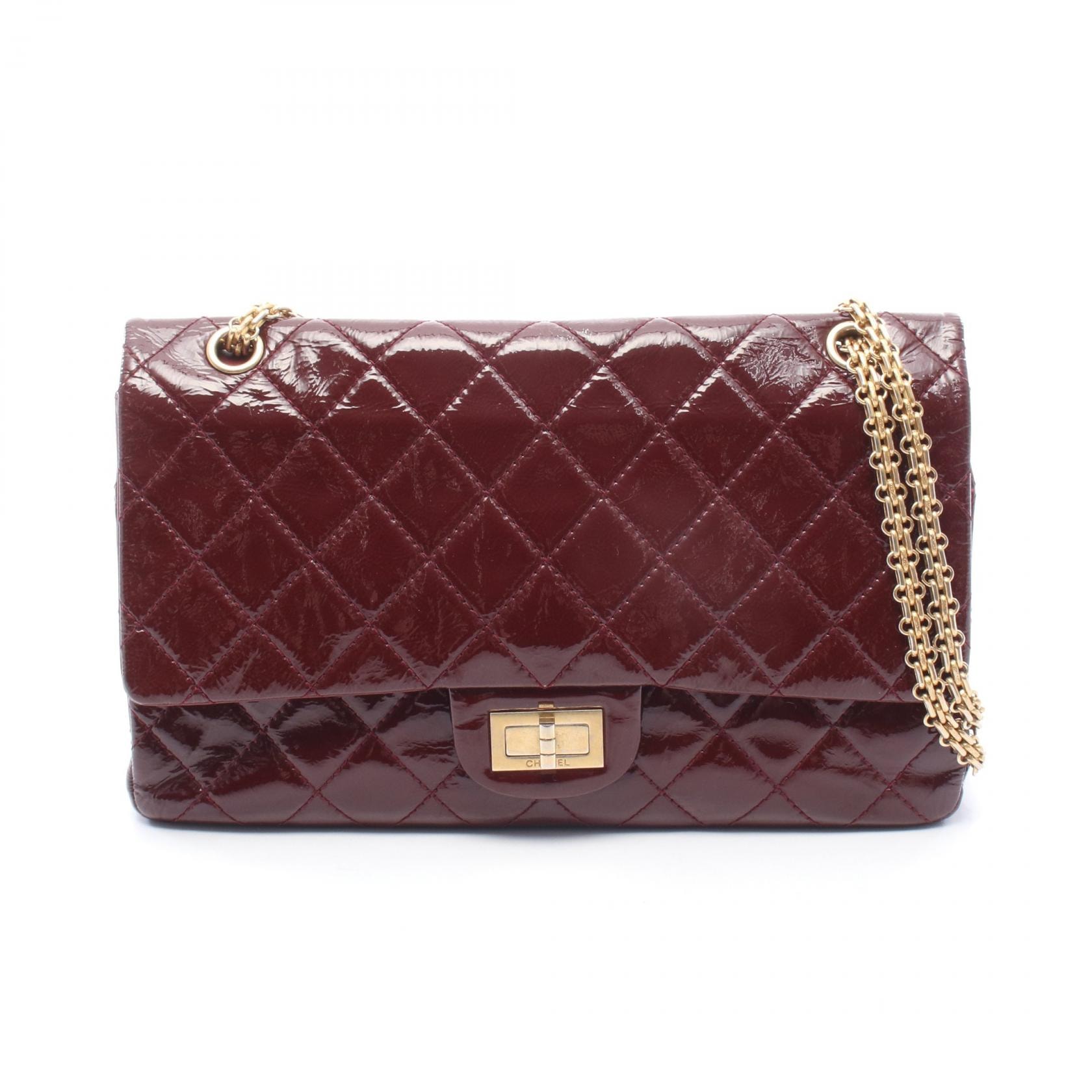 シャネル CHANEL 2.55 マトラッセ ショルダーバッグ バッグ パテントレザー レディース ボルドー系 【中古】