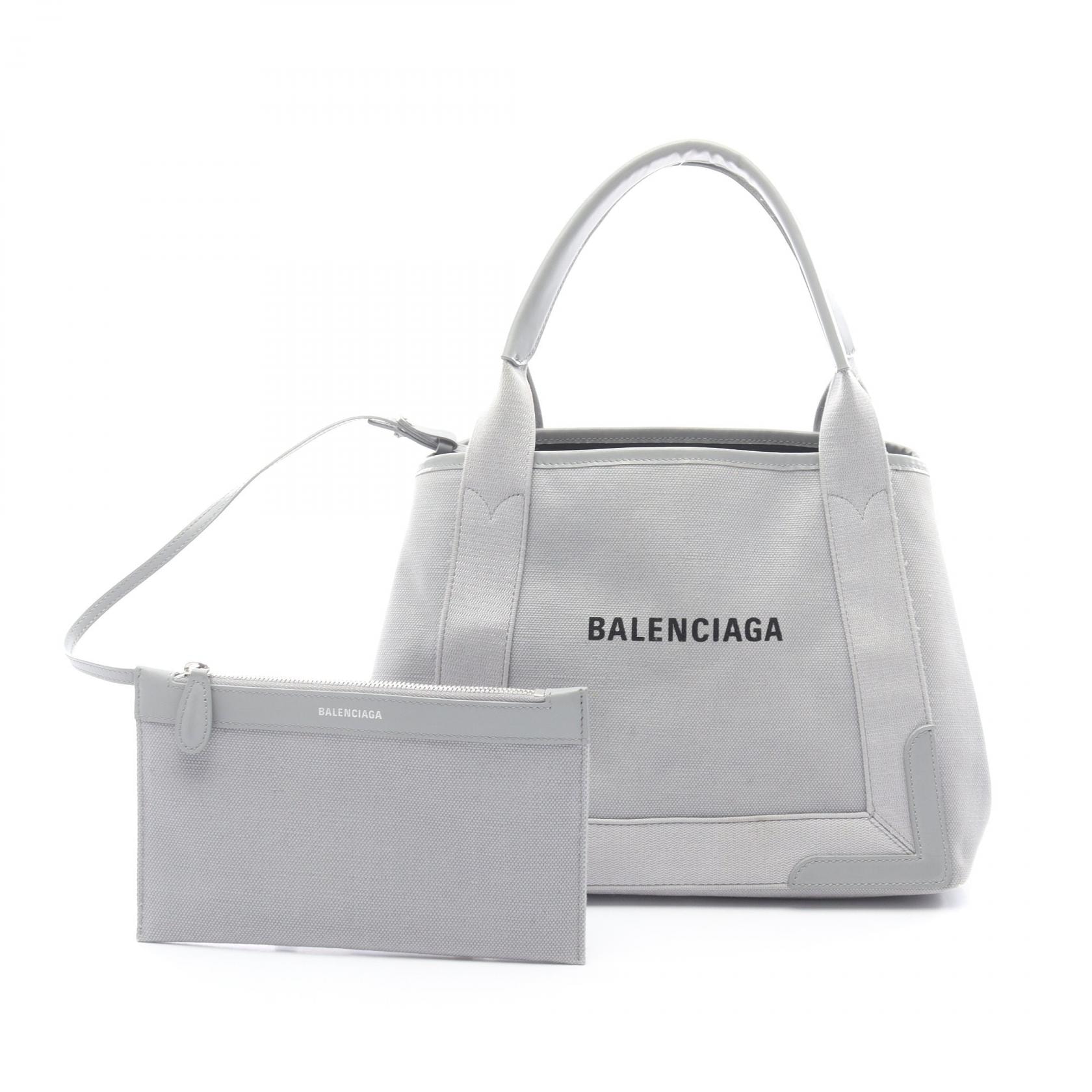 バレンシアガ BALENCIAGA NAVY CABAS S ネイビーカバ トートバッグ バッグ キャンバス レザー レディース グレー系 339933 【中古】