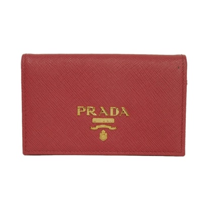PRADA プラダ サフィアーノ カードホルダー レッド スナップボタン コンパートメント パスケース 名刺入れ 二つ折り RFID ICチップ ロゴ メタル フォーコ カードケース 1MC122 QWA F068Z