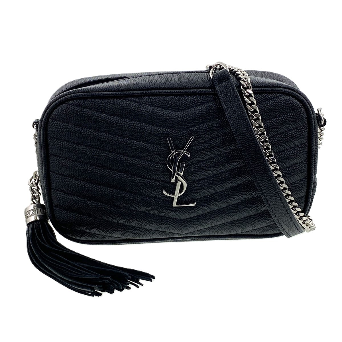 【再値下げ】SAINT LAURENT サンローラン ルー チェーン ショルダーバッグ ショルダーバッグ 612579 レザー ブラック シルバー金具 レディース【中古】