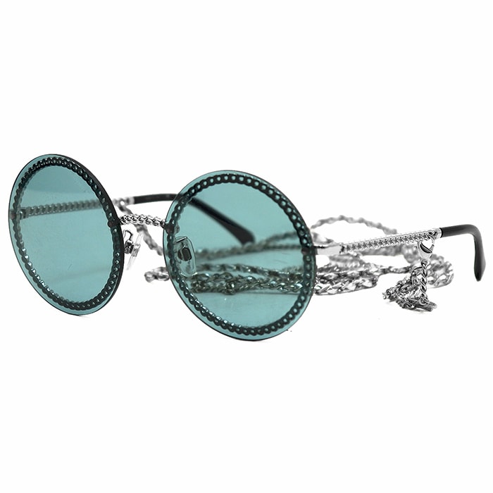 CHANEL シャネル サングラス サイズ 58□18 135 レディース CH4245 ロゴ COCOマーク チャーム ロングチェーン フレームレス リムレス 小物 ライトブルー シルバー 青 銀色 イタリア製