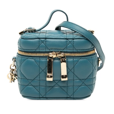 ディオール マイクロ カナージュ バニティバッグ ショルダー ブルー ラムスキン レディース Dior 【中古】