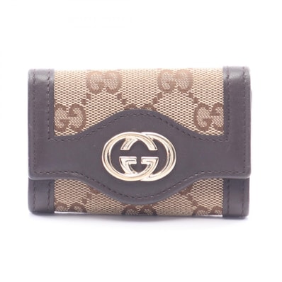 グッチ GUCCI インターロッキング GGキャンバス 6連 キーケース アクセサリー キャンバス レザー レディース ベージュ系 / ブラウン系 282432 【中古】
