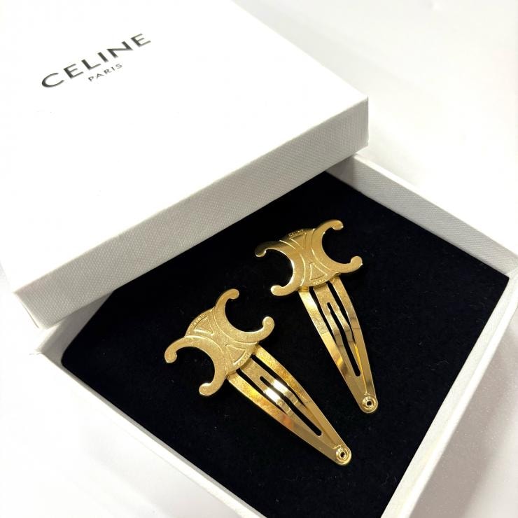 セリーヌ CELINE トリオンフ スナップ ヘアクリップ 2点セット 46Z656BSL.35OR ゴールドフィニッシュ ブラス&スチール 【鑑定済み】正規品