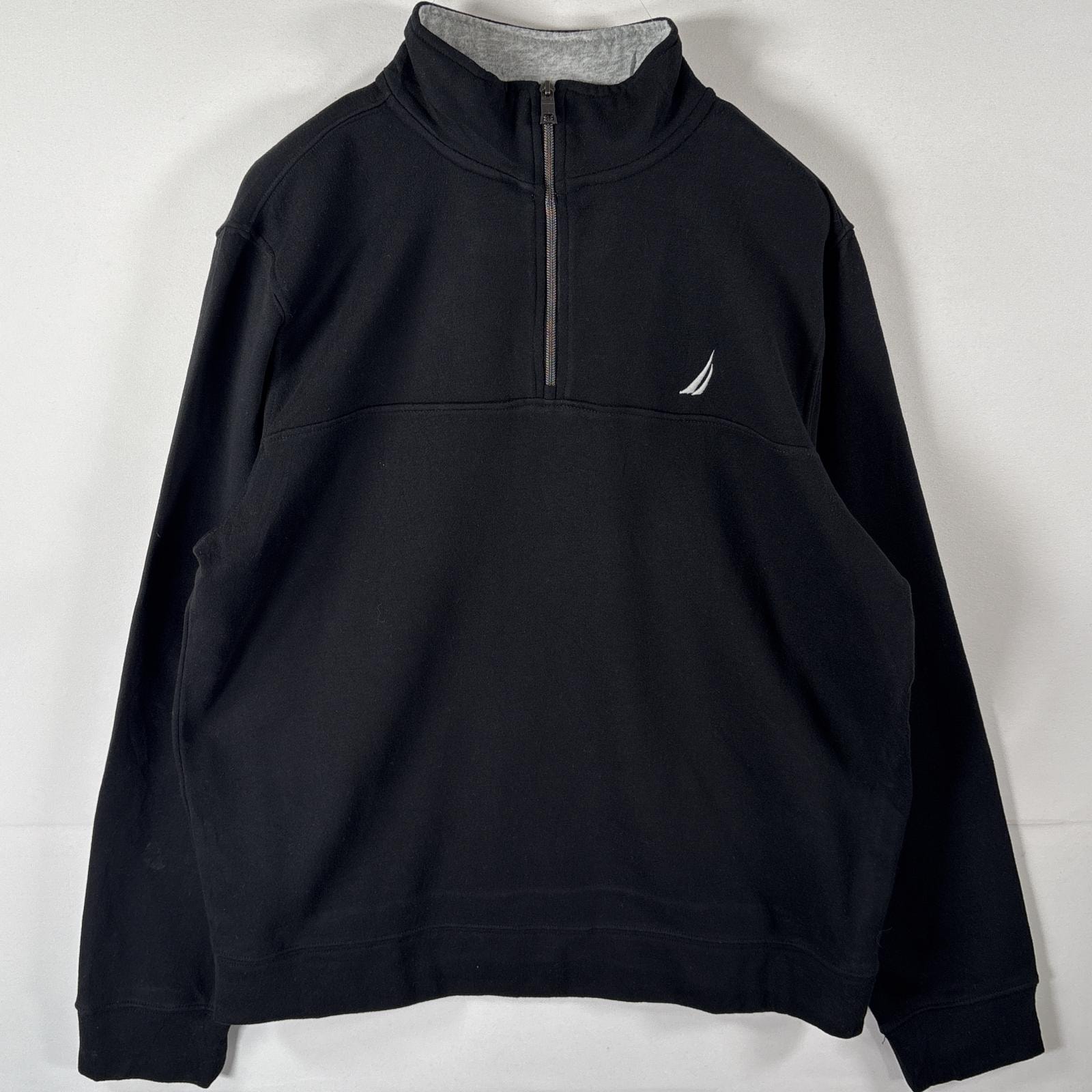 古着 ノーティカ NAUTICA スウェット ハーフジップ トレーナー ワンポイントロゴ刺繍 L  ブラック メンズ