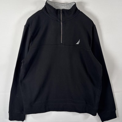 古着 ノーティカ NAUTICA スウェット ハーフジップ トレーナー ワンポイントロゴ刺繍 L ブラック メンズ